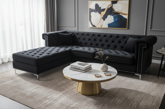 Black Velvet Sofa - Angled