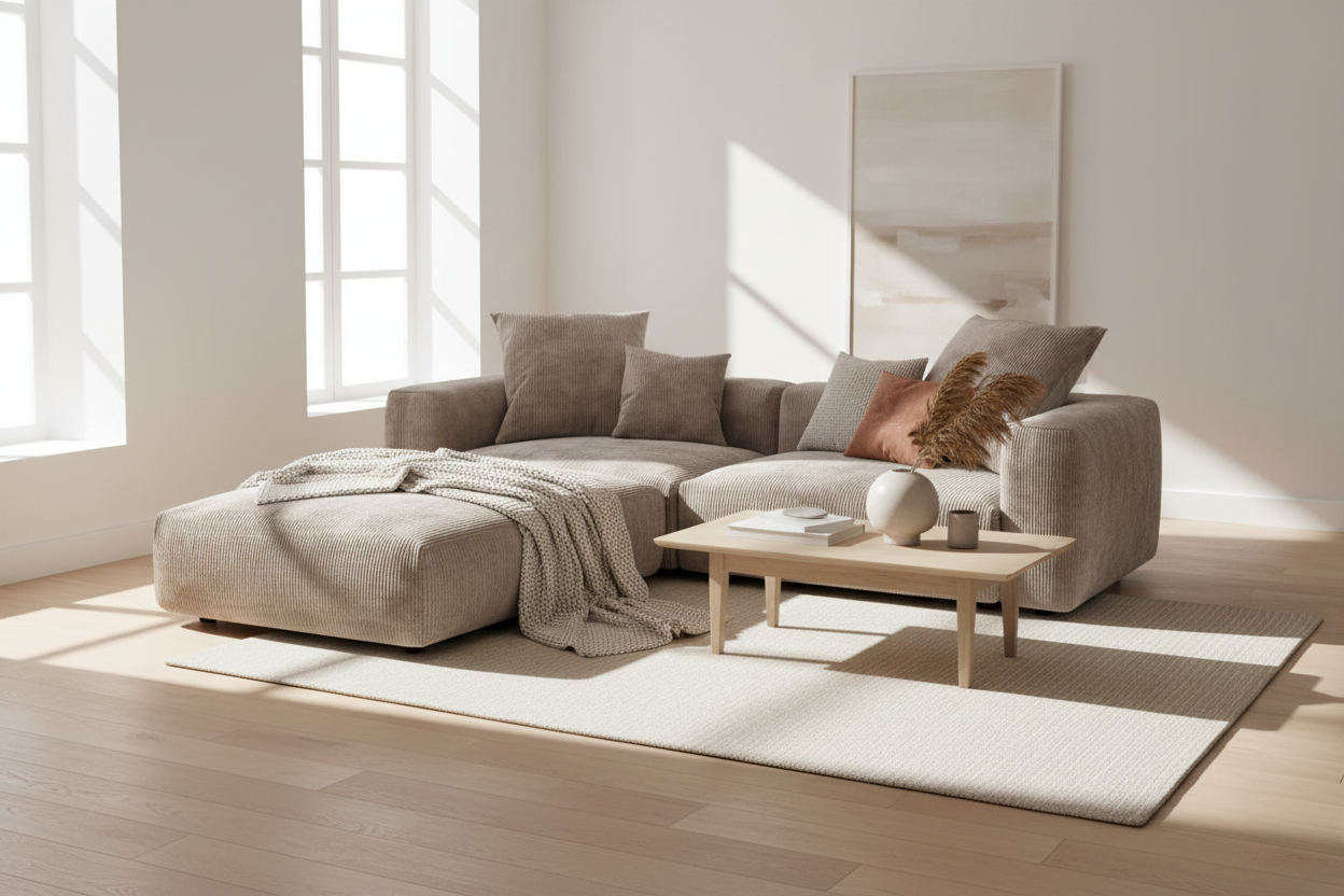 Corduroy L-Shape Sofa – Hero